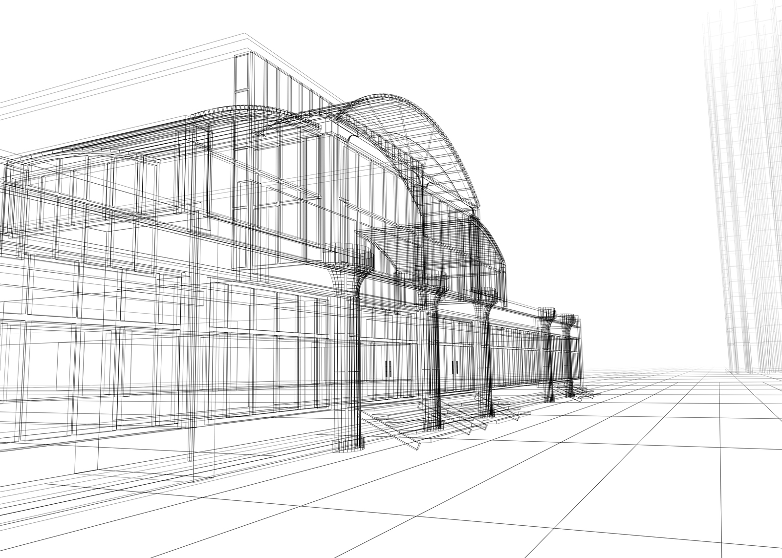 Wireframe drawing of a new building