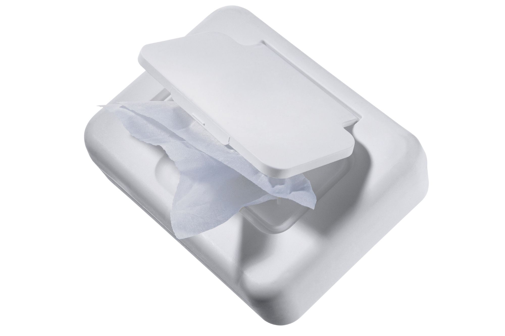 White container of wipes
