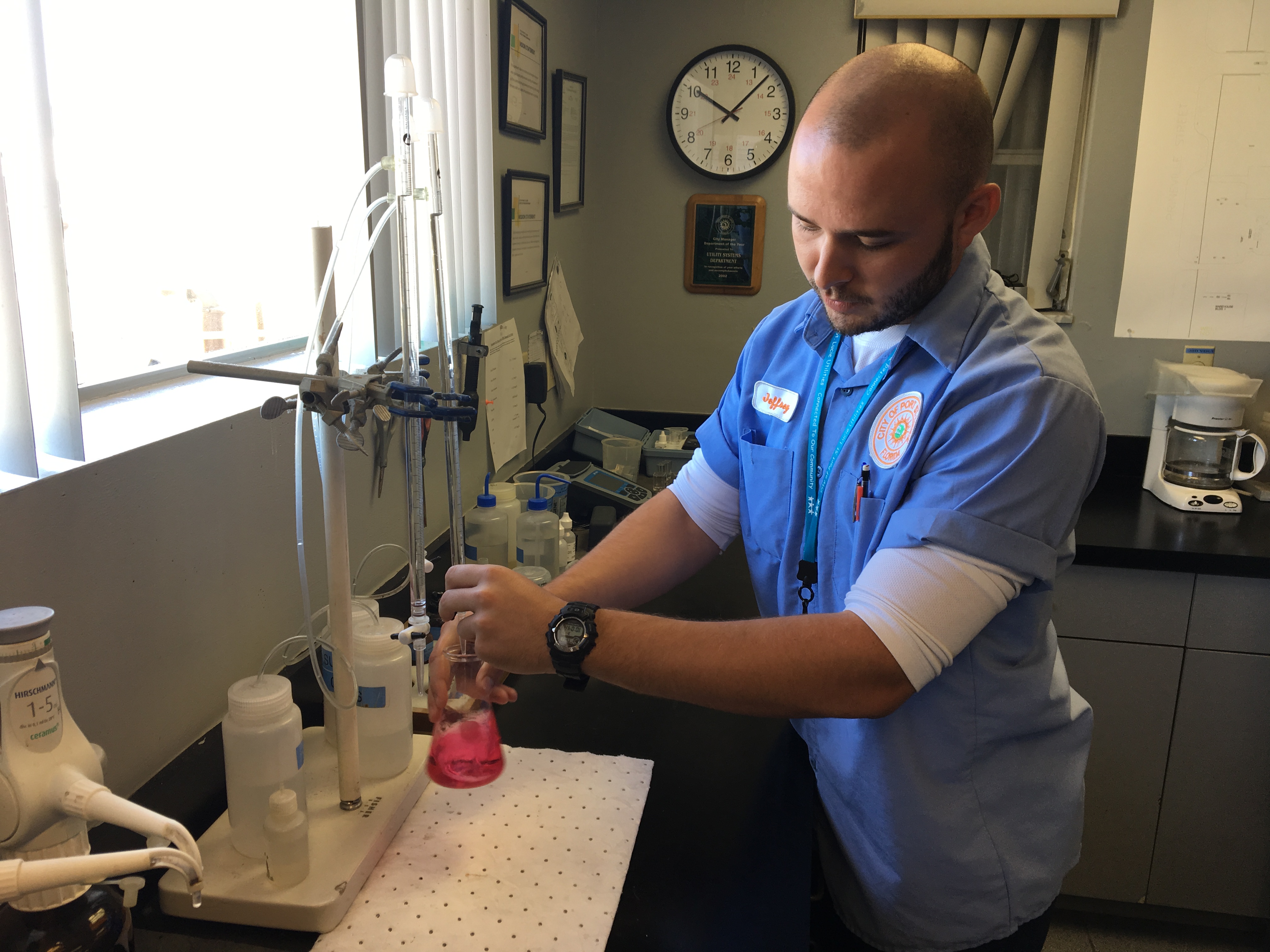 Water Plant Operator testing a water sample at Prineville Water Treatment Facility
