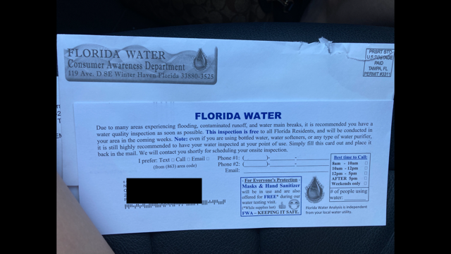 Mailer questioning water quality